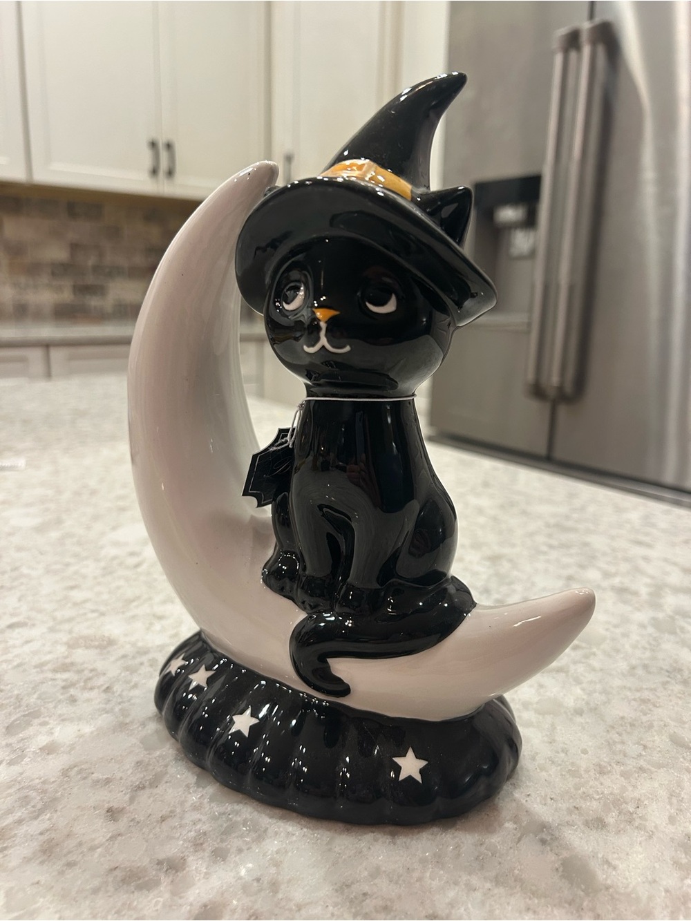 “New” Bella Lux Black & White Cat on Crescent Moon Figurine